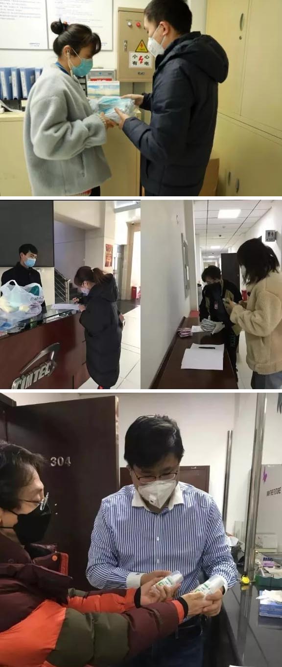 發(fā)放防護(hù)物資：口罩、手套、消毒液、洗手液